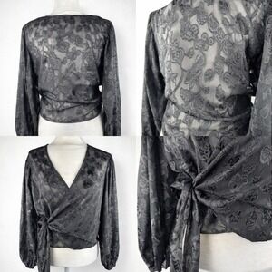 Express Womens Size Medium Black Lace Burnout Top Sheer Whimsigoth Fairy Grunge